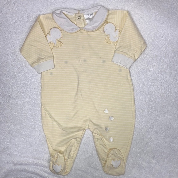 5/$20 Minibasix unisex yellow white striped duck one piece sleeper 9m - Picture 1 of 7